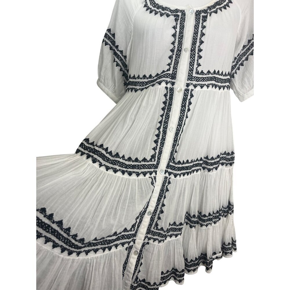 Sundance Sea La Vie Dress Embroidered Button Down Ladies Size PSmall White Black